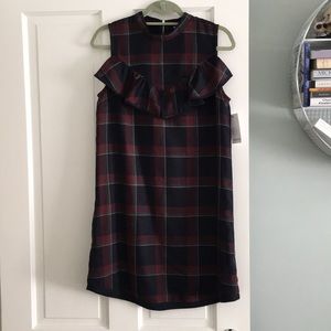 SUNO Ruffled plaid wool and silk-blend mini dress